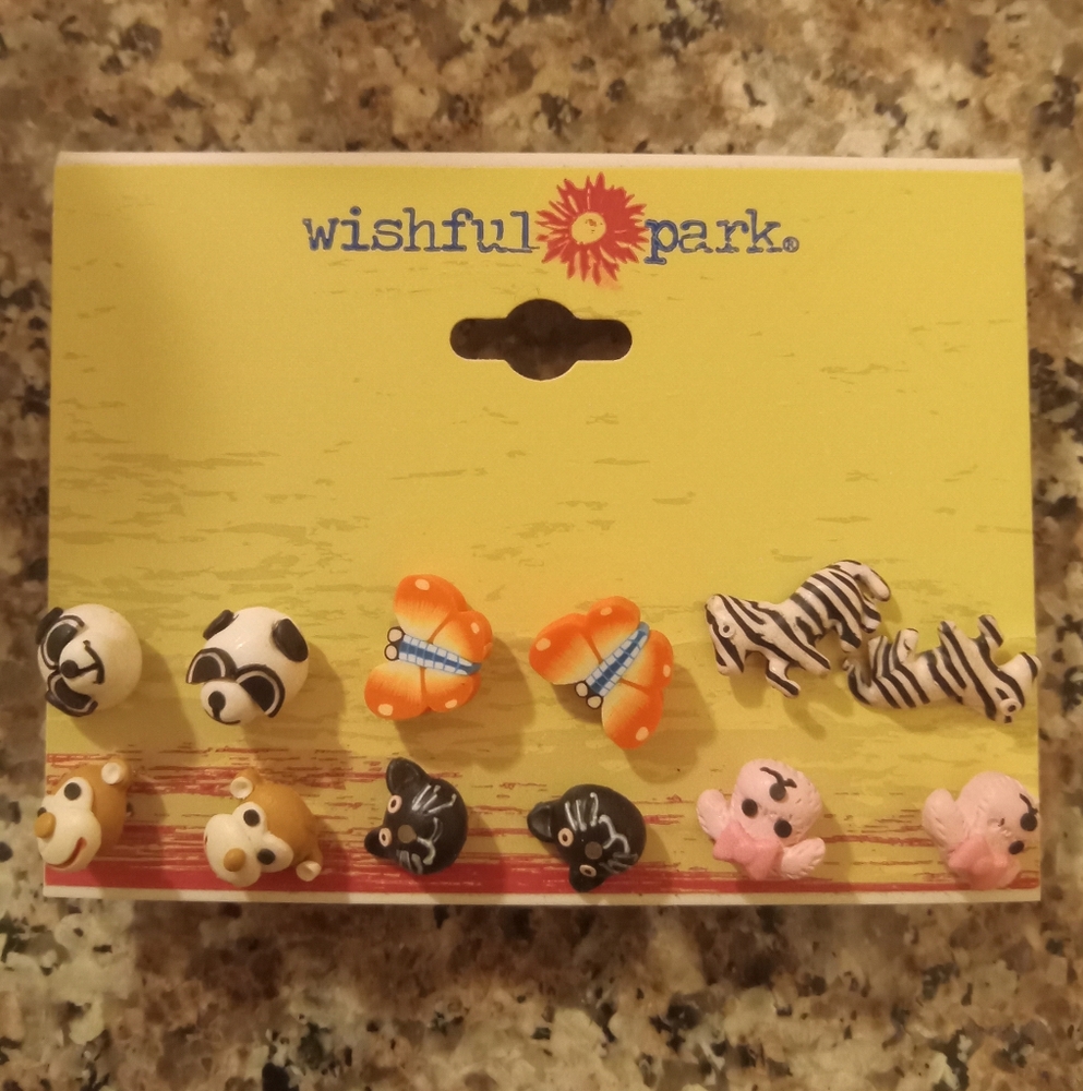 Wishful Park Kids Animal Earrings Set - Black, Orange, Pink